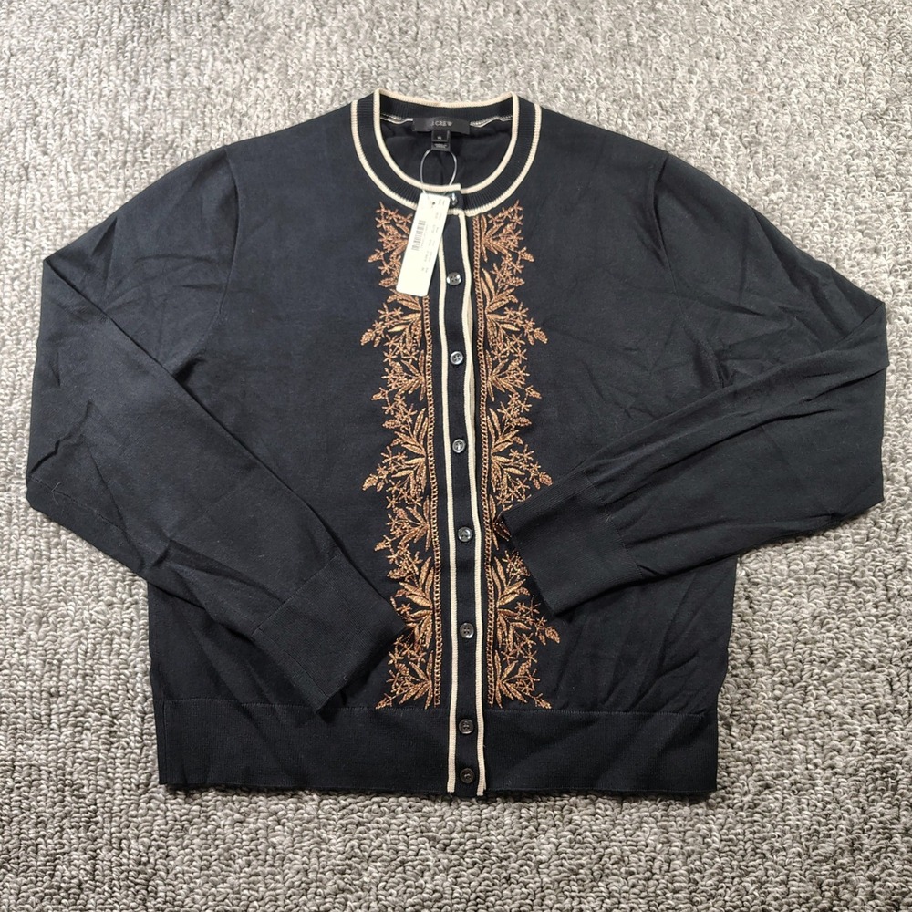 J.Crew Cardigan Black Embroidered Floral Dark Academia Women XL